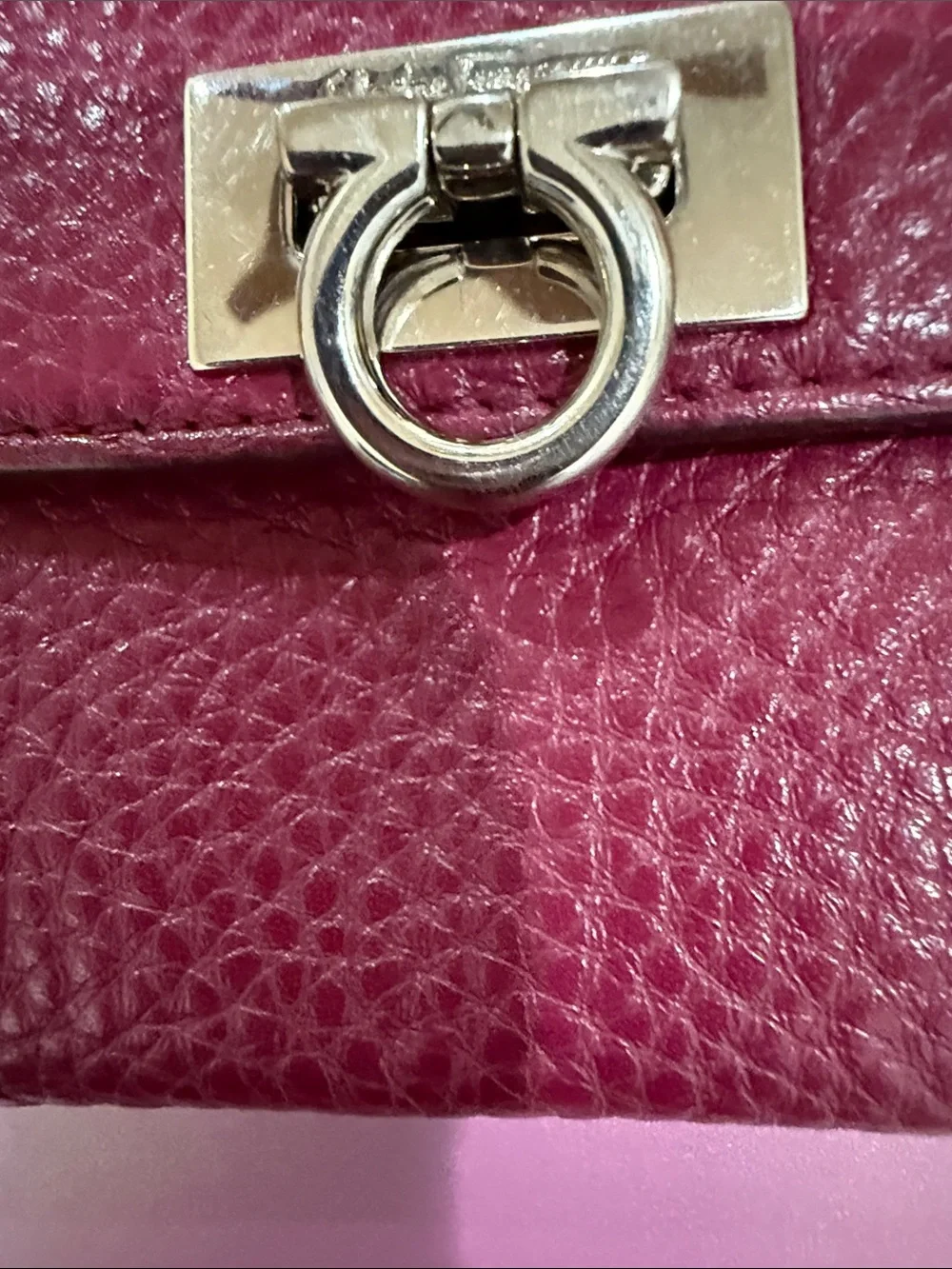 Salvatore Ferragamo Authentic Wine Red Burgundy Pebbled Leather Wallet - Picture 12 of 13